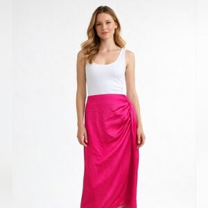 J. CREW Sarong Style Satin Midi Skirt In Fushia Pink. Size 4 NWT